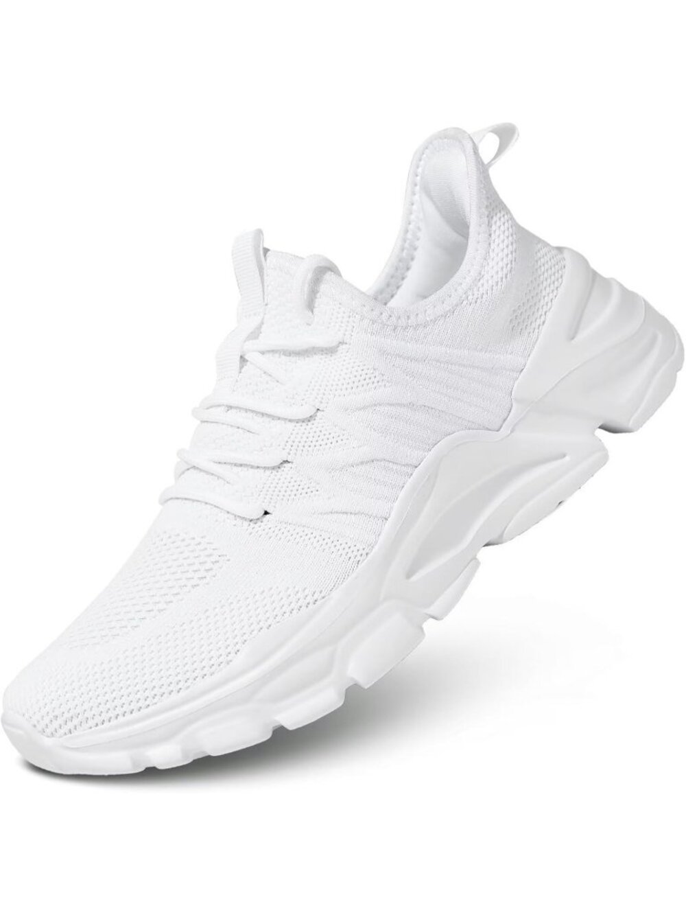 Mens White Lightweight Breathable Mesh Athletic Walking Slip On Running Sneaker